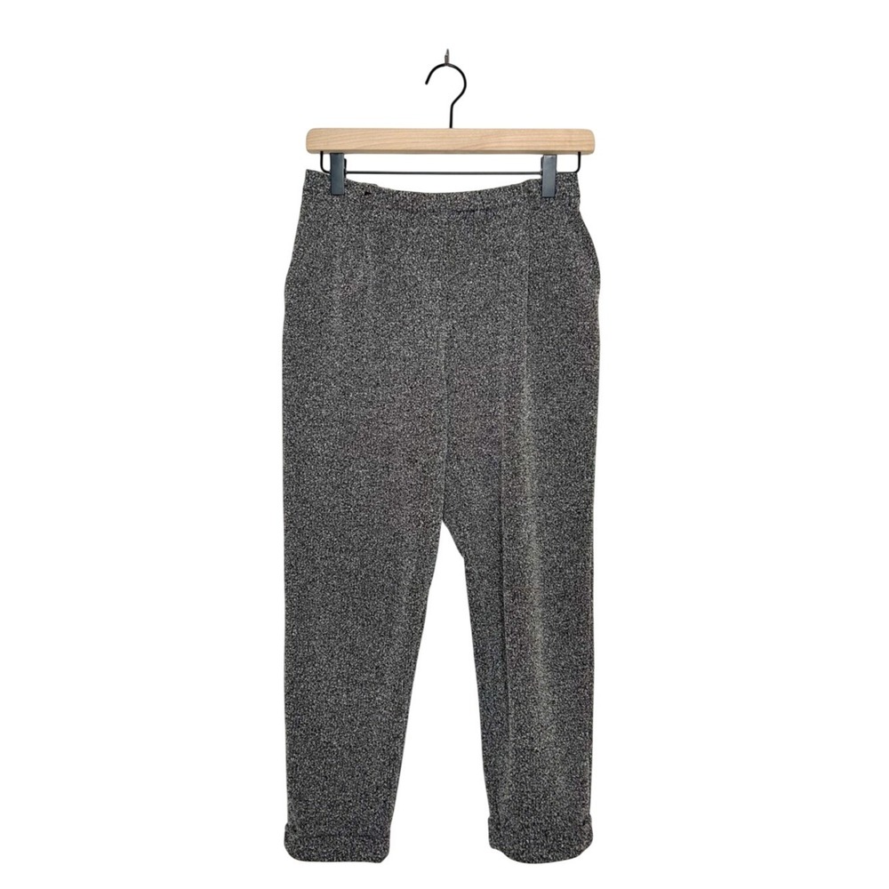June & Hudson Textured Knit Pull On Cropped Trouser Pants Neutral Grey Medium M